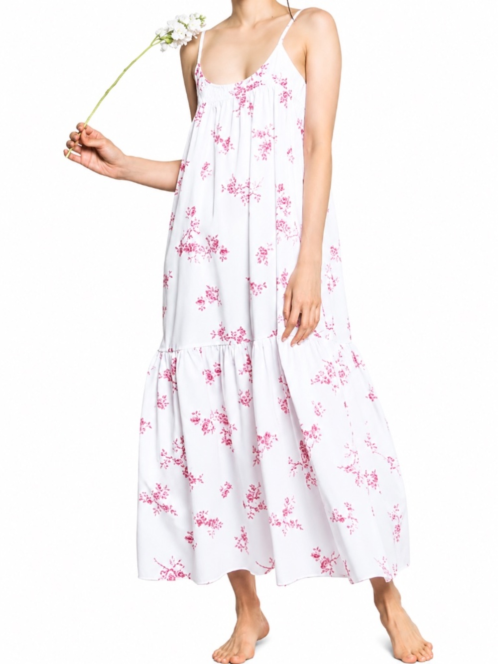 Petite Plume Chloe Cotton Nightgown White Pink Floral English Rose S